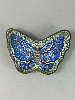 Antique Chinese butterfly enamel trinket dish, 16cm