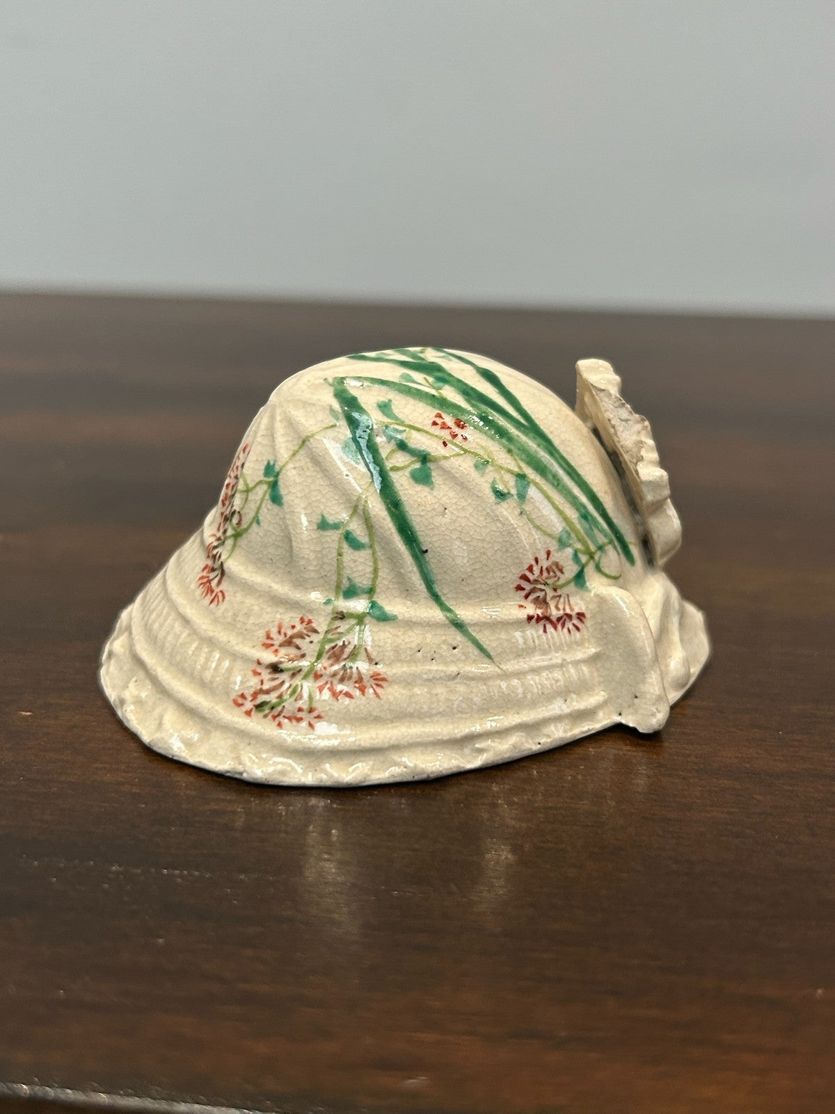 Antique Japanese Satsuma Pottery Hat Form Dish Hand Painted Interior A/F3