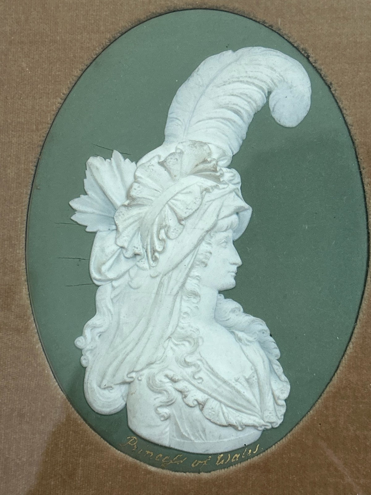 Pair Framed 18th Century Wedgwood Green Jasper Medallions Prince Princess Wales2