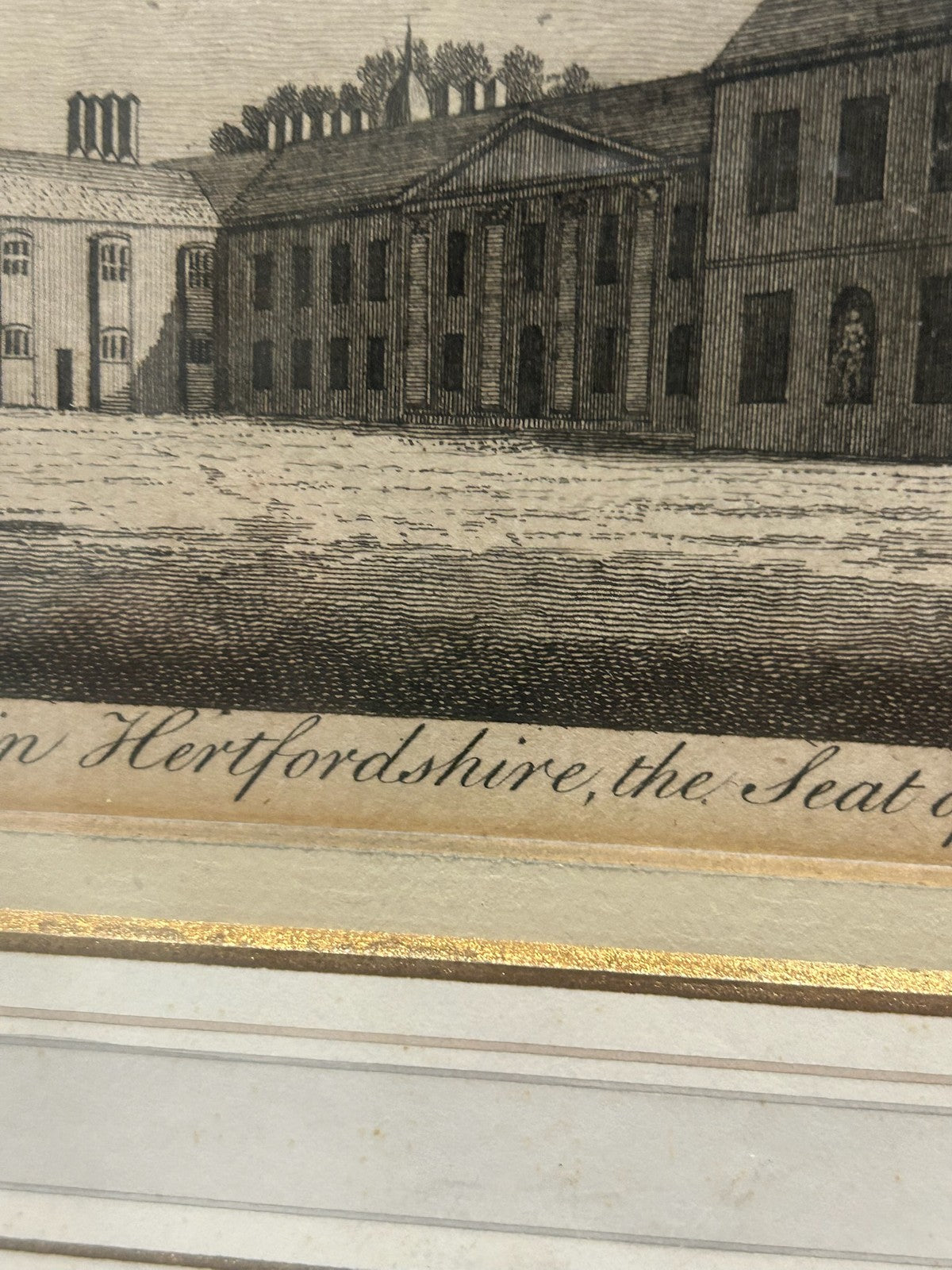 Antique Cashiobury Park Earl of Essex Engraving Framed 18th Century4