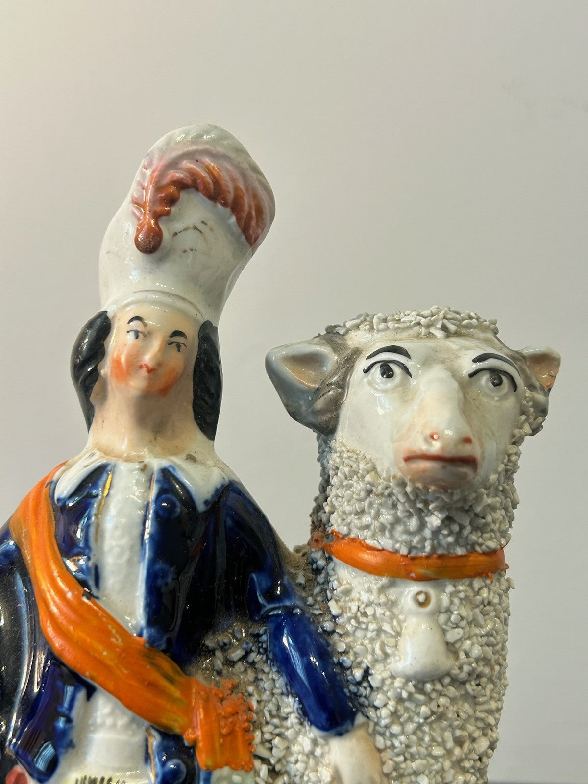 Pair Antique Victorian Staffordshire Figures Scottish Highland Couple with Sheep3