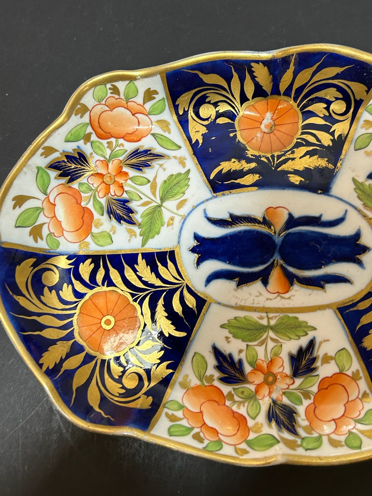 Antique English Porcelain Imari Oval Dish Old Japan Pattern Cobalt Gilt 26cm1