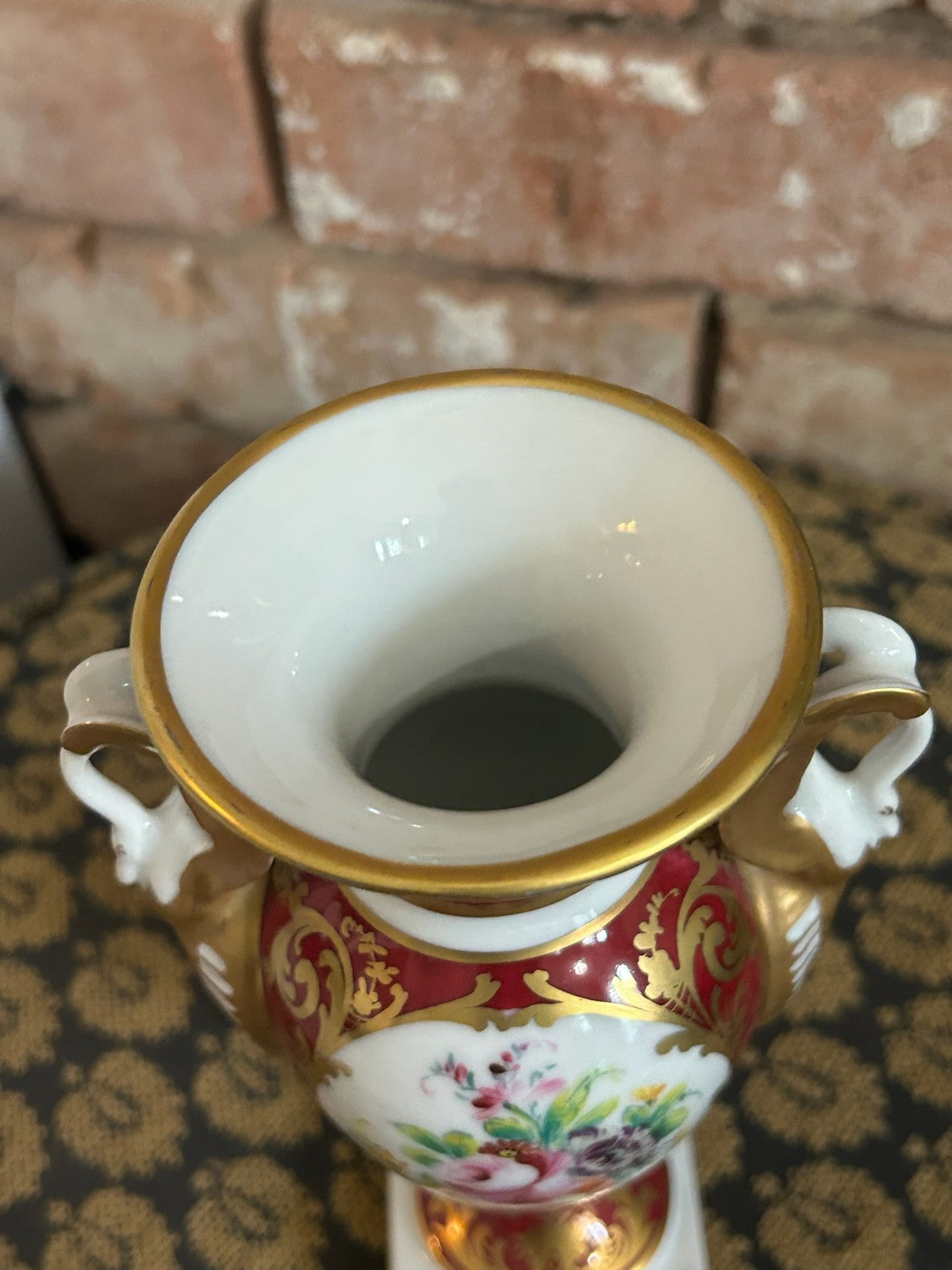 Le Tallec Paris Hand Painted Porcelain Twin Handled Urn Vase Maroon Gilt Floral19