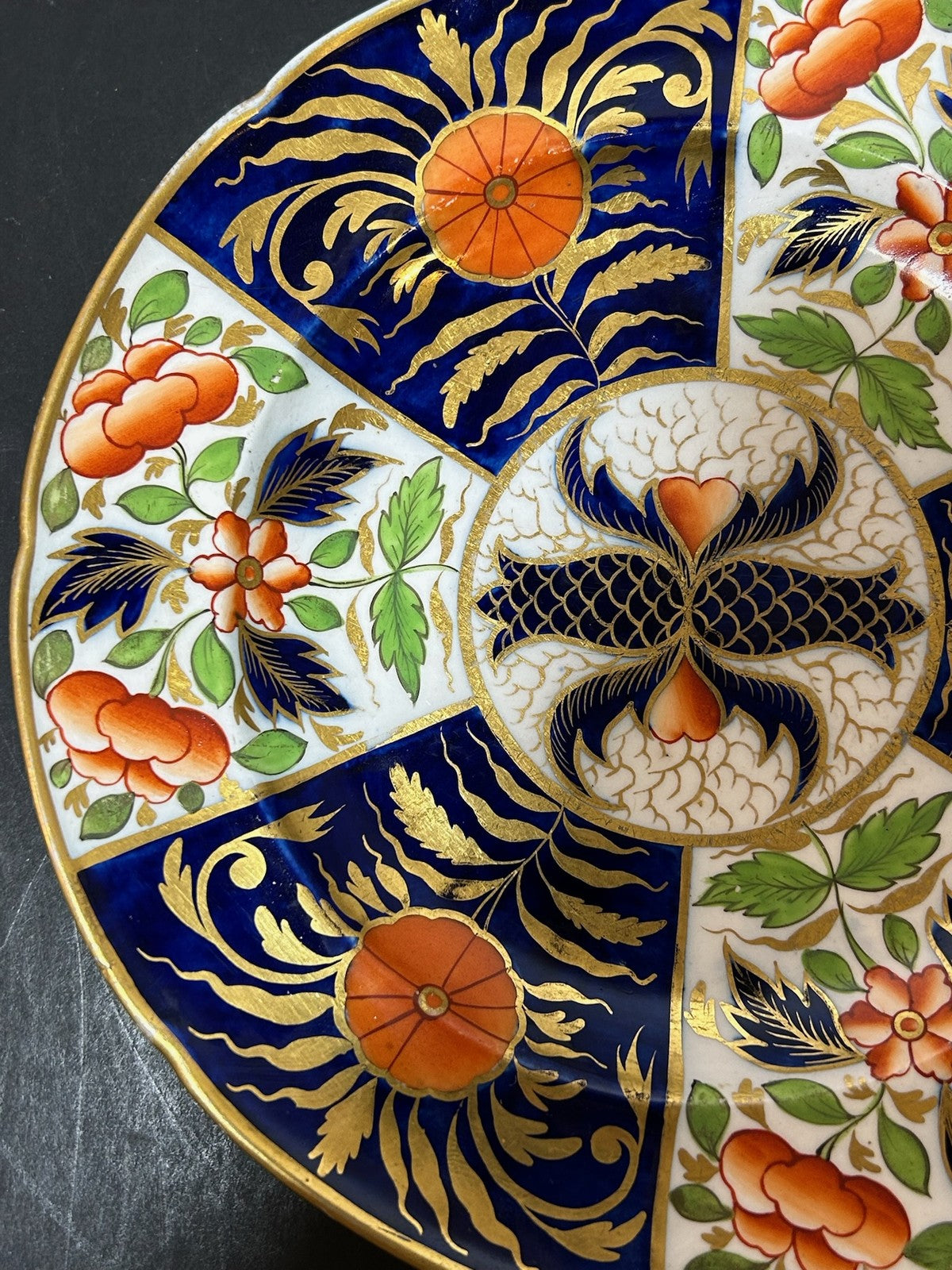 Antique English Porcelain Imari Plate Old Japan Pattern Cobalt Gilt 20cm1