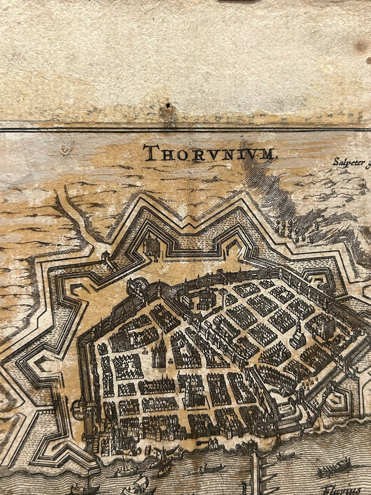 Antique 17th Century Town Plan Thorn Torun Poland Thorunium Copper Engraving2