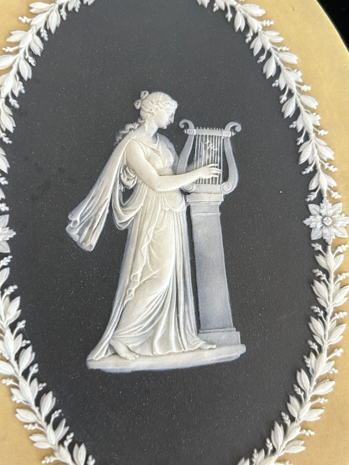 Wedgwood Tricolour Jasperware Framed Oval Plaque Classical Maiden 23x183