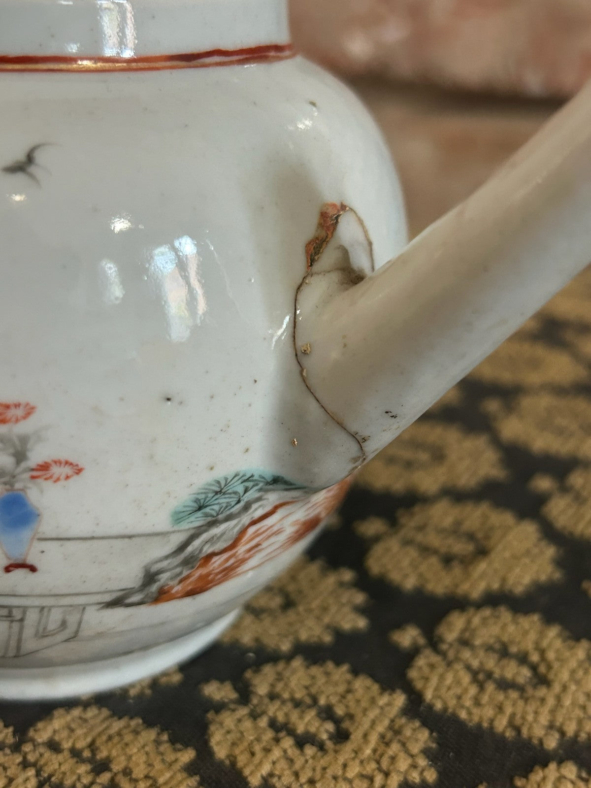 Antique Chinese Export Famille Rose Teapot Figures Under Tree Hand Painted10