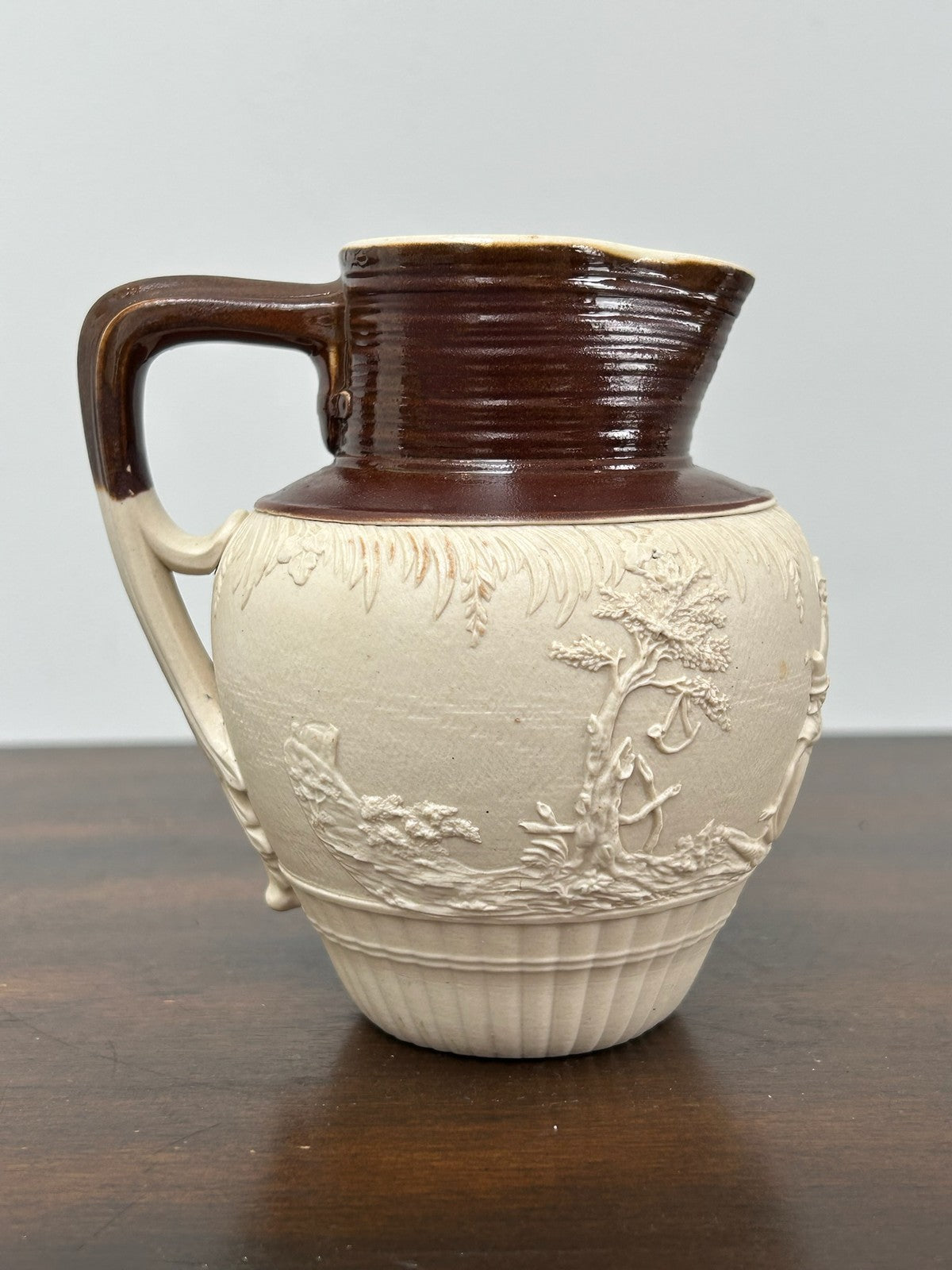 Antique Turner Stoneware Jug c1800 Sprigged Sporting Scene Georgian Drabware0