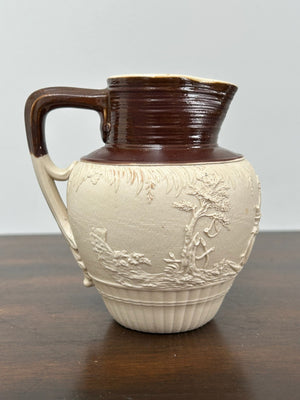 Antique Turner Stoneware Jug c1800 Sprigged Sporting Scene Georgian Drabware