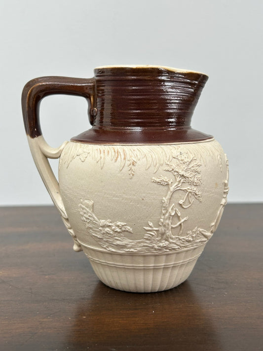 Antique Turner Stoneware Jug c1800 Sprigged Sporting Scene Georgian Drabware0