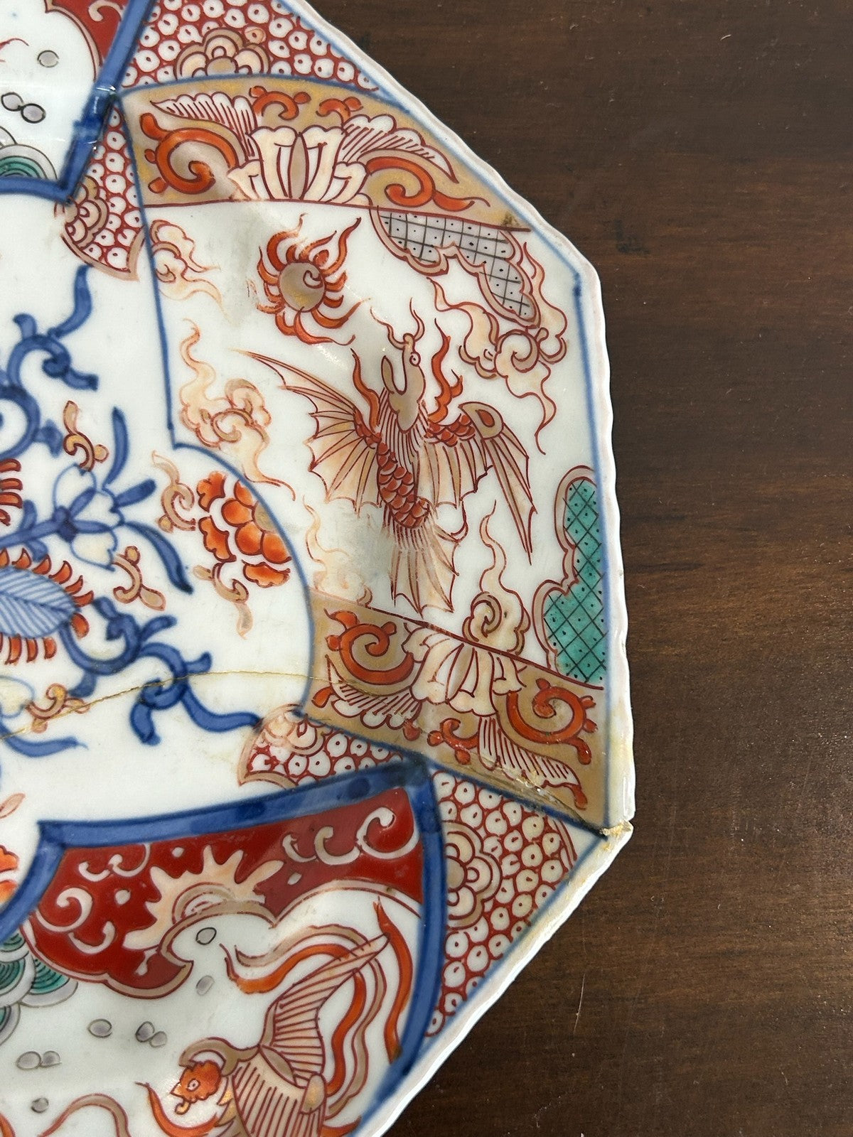 Japanese Hand Painted 8 Sided Plate c.1900 Asian Decorative Art 6.75" Repaired2