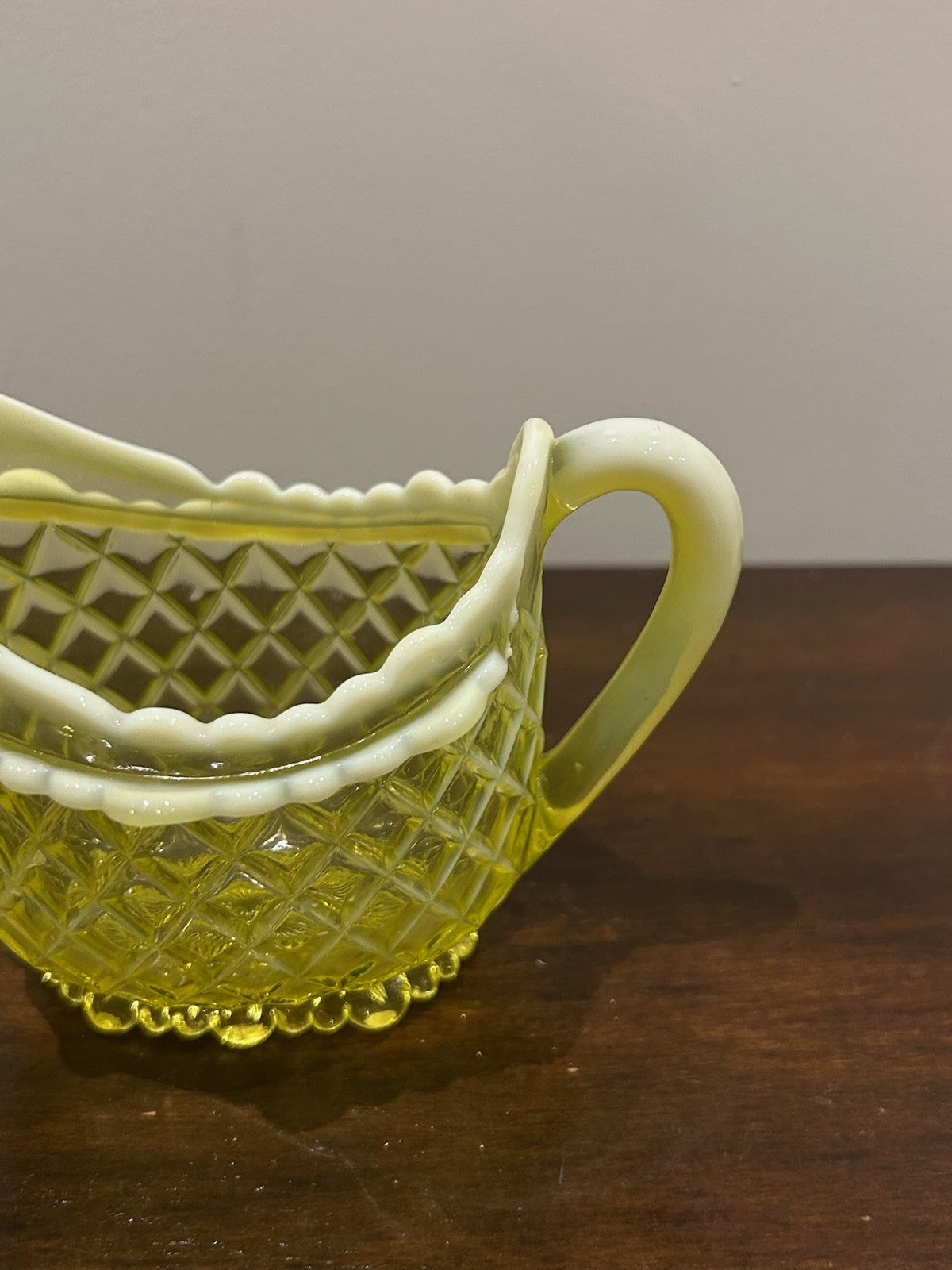 Victorian Primrose Pearline Vaseline Glass Cream Jug and Sugar Bowl4