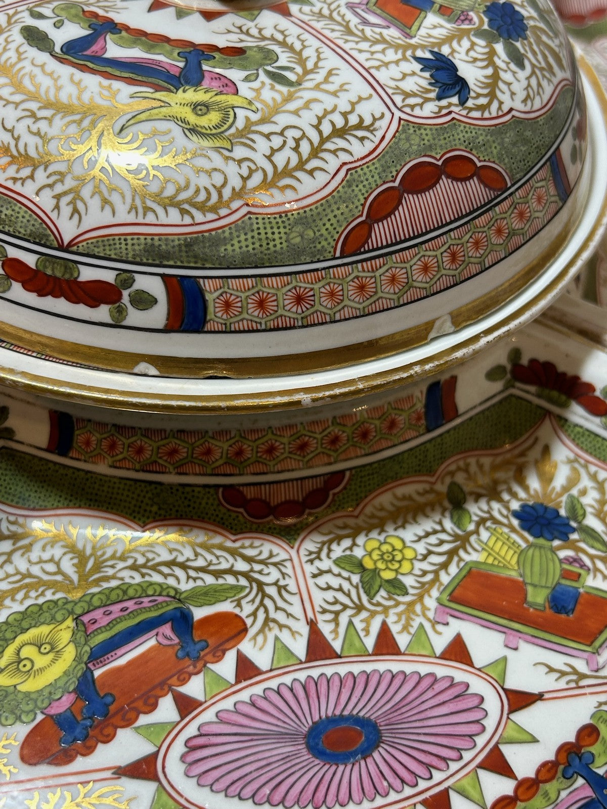 Antique Regency Supper Set Dragons in Compartments Covered Centre Quadrants AF8