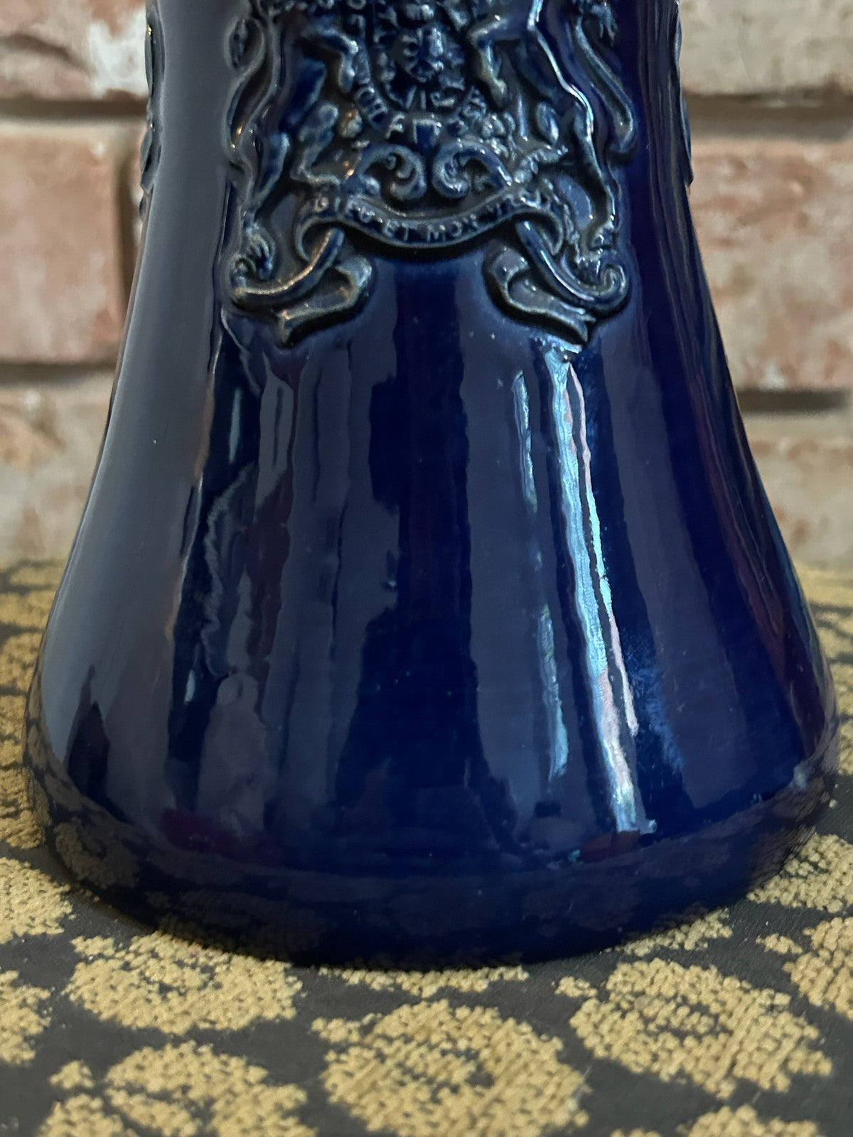 Royal Doulton Lambeth Cobalt Blue Stoneware Vase Royal Arms Relief Bottle Form3
