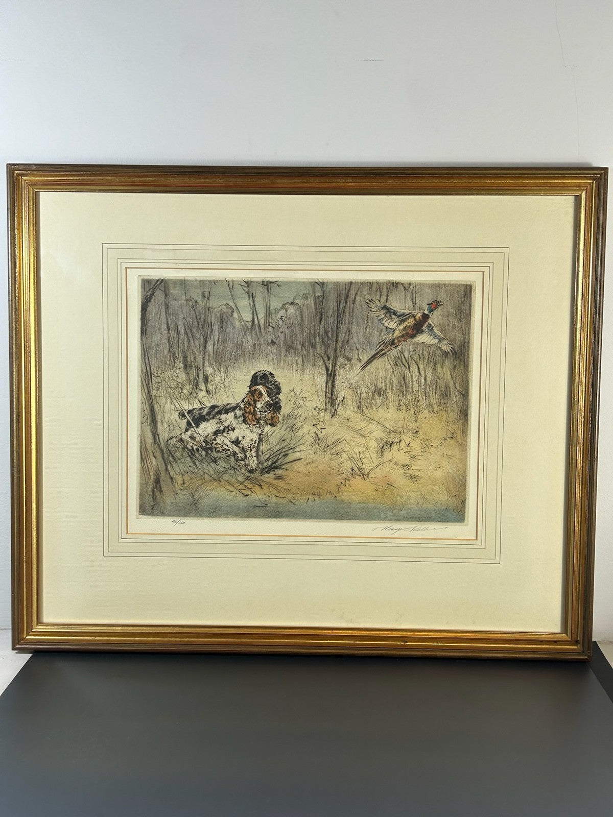 Henry Wilkinson RE Pencil Signed Colour Etching Spaniel Flushing Pheasant 40/1500