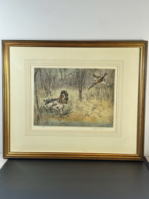 Henry Wilkinson RE Pencil Signed Colour Etching Spaniel Flushing Pheasant 40/150