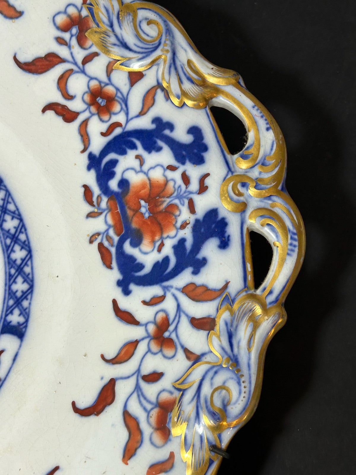 Large Antique Minton Imari Pattern Twin Handled Comport Cake Plate 34cm A/F4