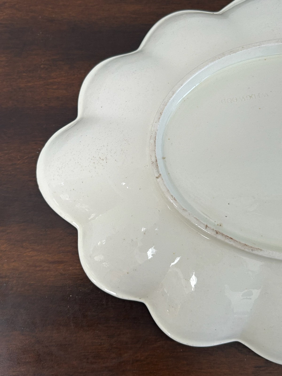 Antique Creamware Lobed Dish Green Painted Leaf Border5