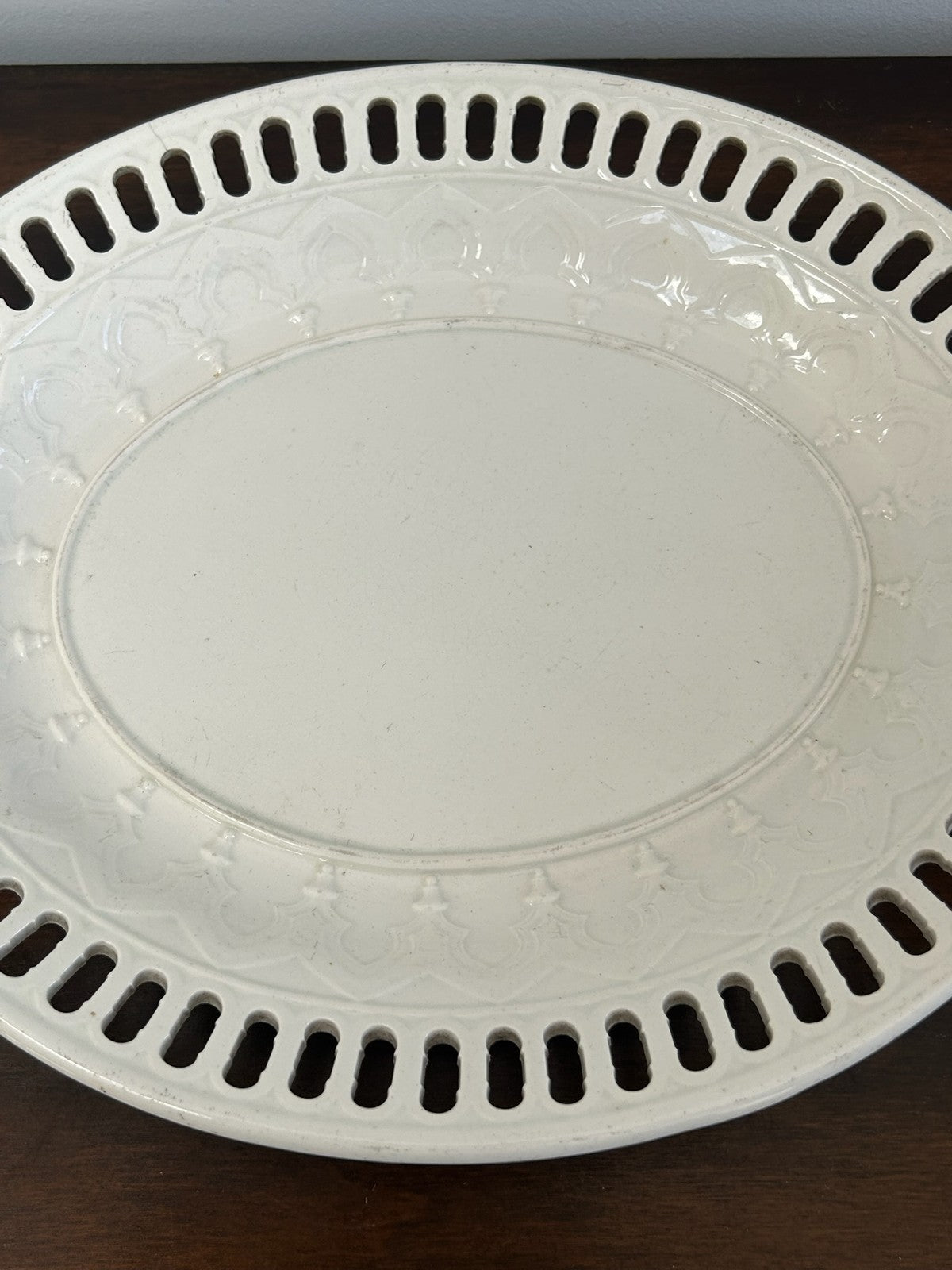 Wedgwood Creamware Oval Reticulated Dish Pierced Border Antique2