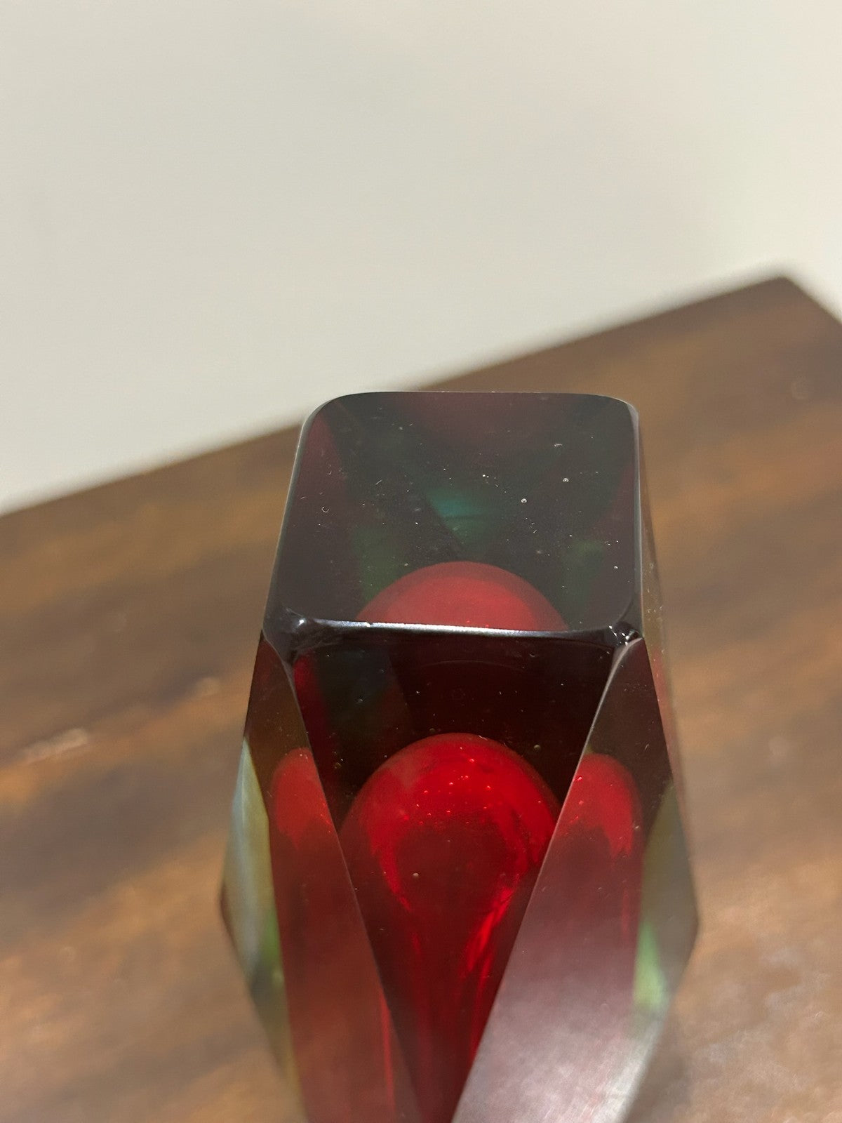 Murano Sommerso Faceted Glass Vase Red Yellow Mid Century4