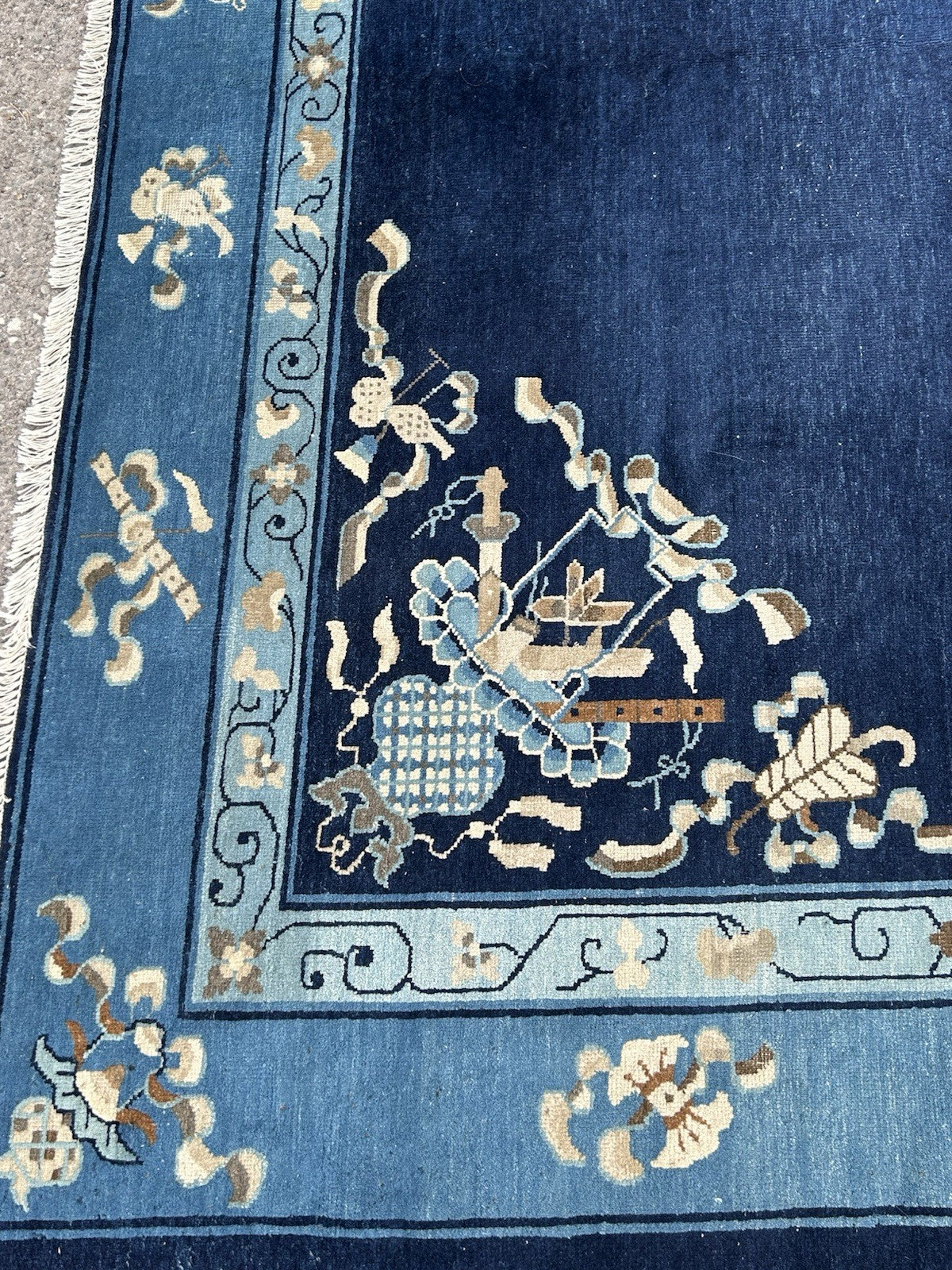 Antique Chinese Peking Carpet c.1920s Blue Ground Hand Knotted Wool Large Rug8