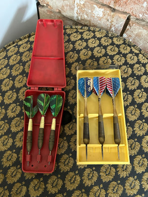 Vintage Set of Three Brass Darts in Original Case Flights