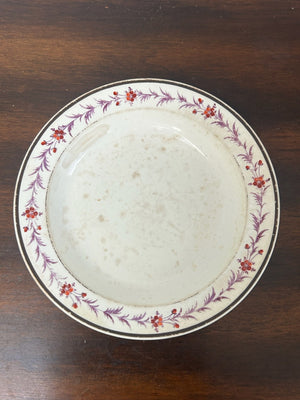 Antique Creamware Plate Hand Painted Pink Floral Border Early 19th Century 15cm