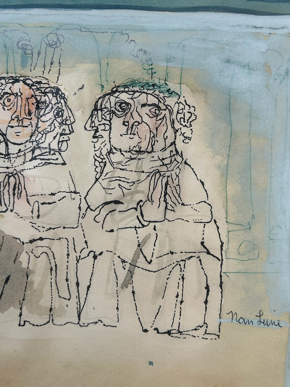 Nan Lurie 1910 1985 Original Signed Mixed Media Drawing Three Figures WPA Artist3