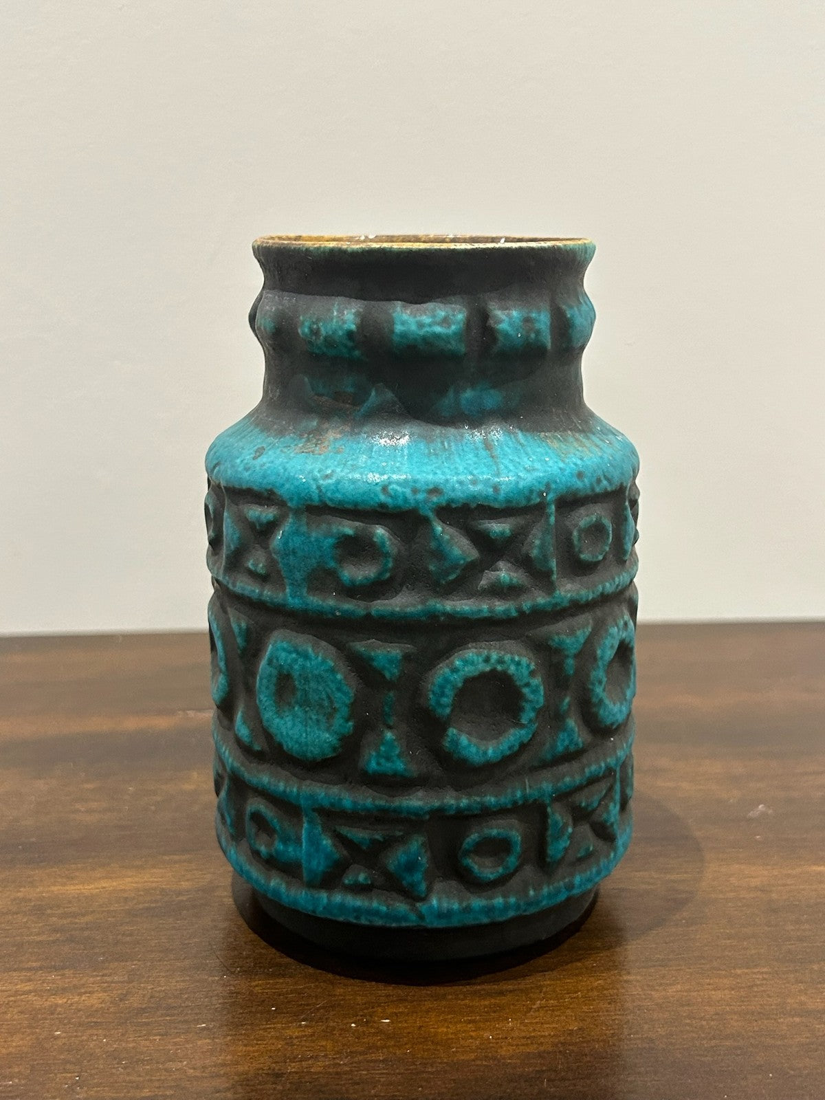 West German Fat Lava Vase 214 18 Turquoise Black Retro Pottery1