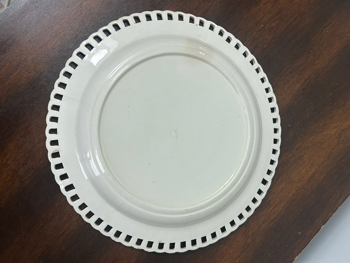 Antique Spode Creamware Pierced Rim Plate Orange Black Acanthus Border c18001
