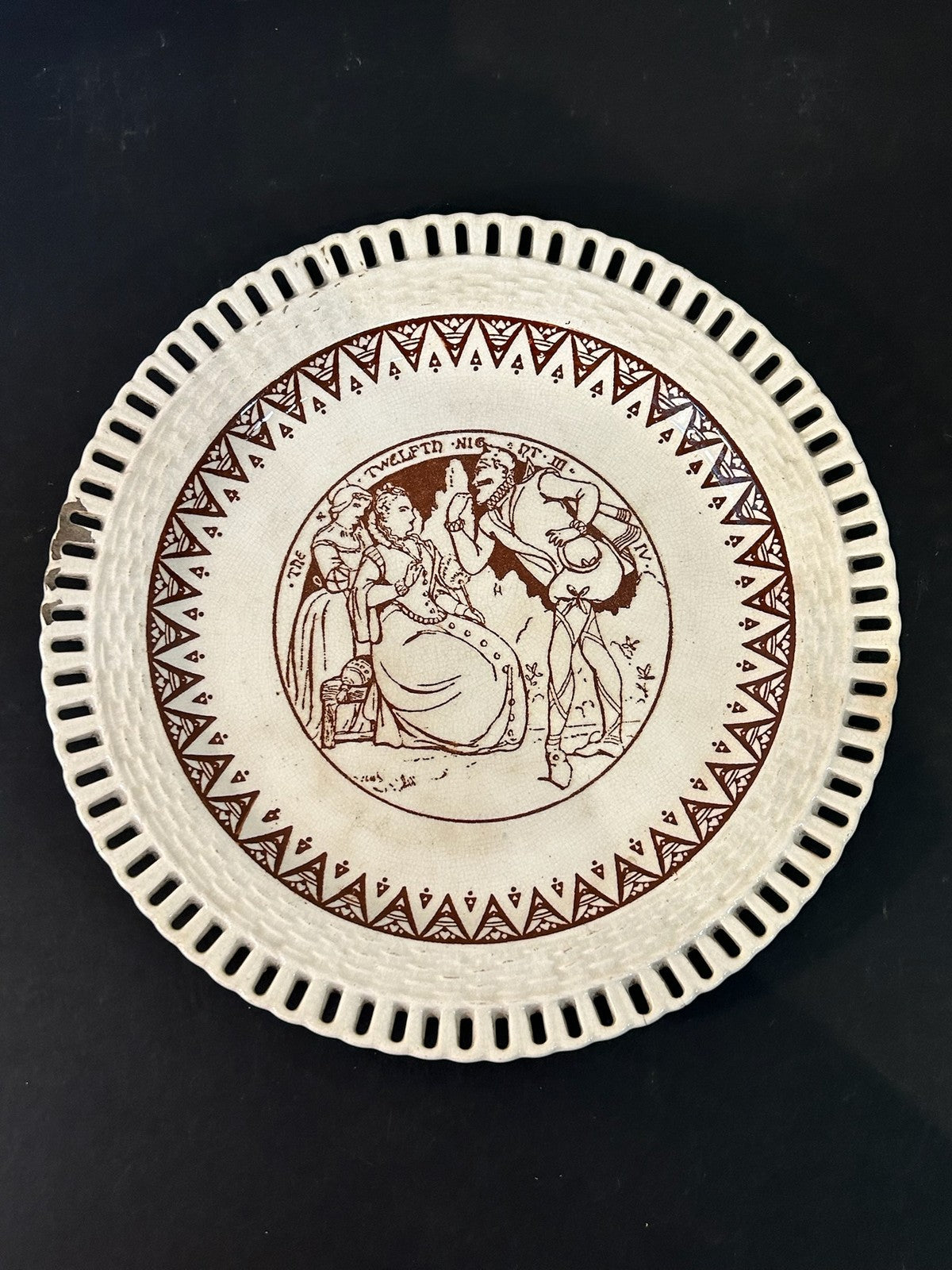 Mintons John Moyr Smith Shakespeare Plate Twelfth Night Pierced Rim c18750