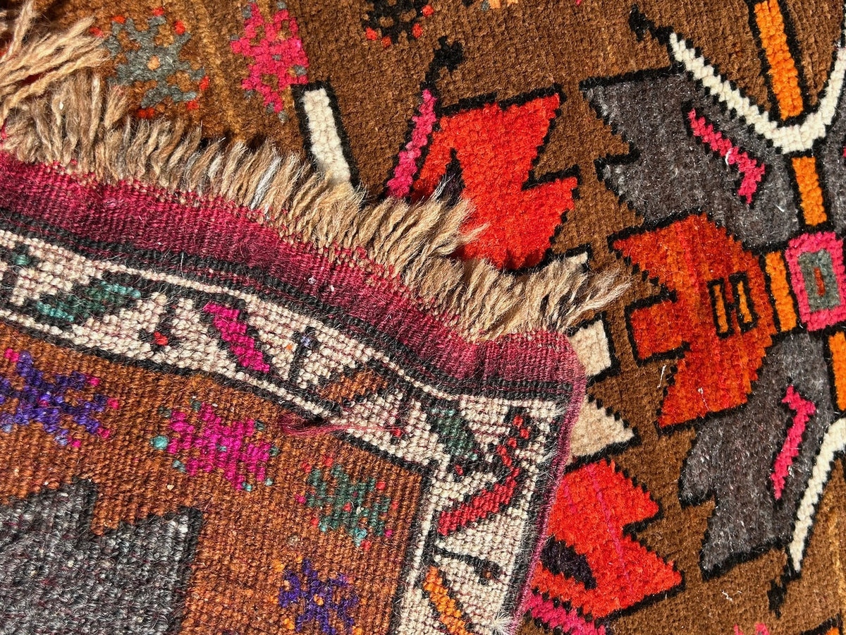 Vintage Tribal Rug Anatolian Style Red Orange Brown Geometric Hooked Medallions15