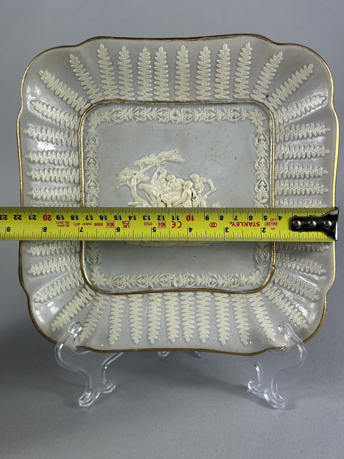 Ridgway 19thC Neoclassical Sprigged Square Plate Staffordshire 23cm
