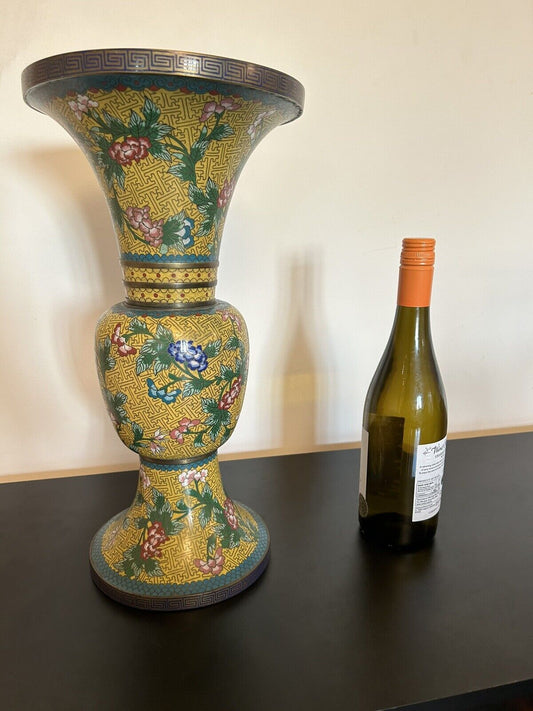 Chinese Cloisonné Yellow Trumpet Vase 20th Century