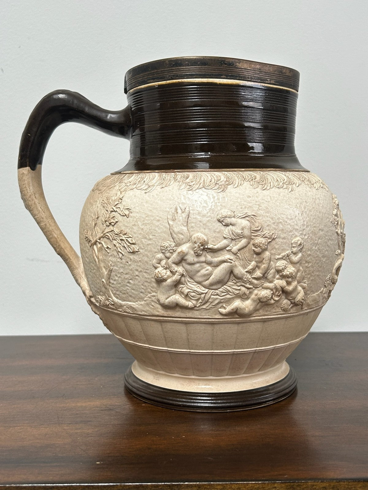 Large Antique Adams Stoneware Jug 23cm Georgian c1800 Sprigged Relief Drab0