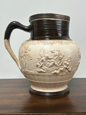 Large Antique Adams Stoneware Jug 23cm Georgian c1800 Sprigged Relief Drab