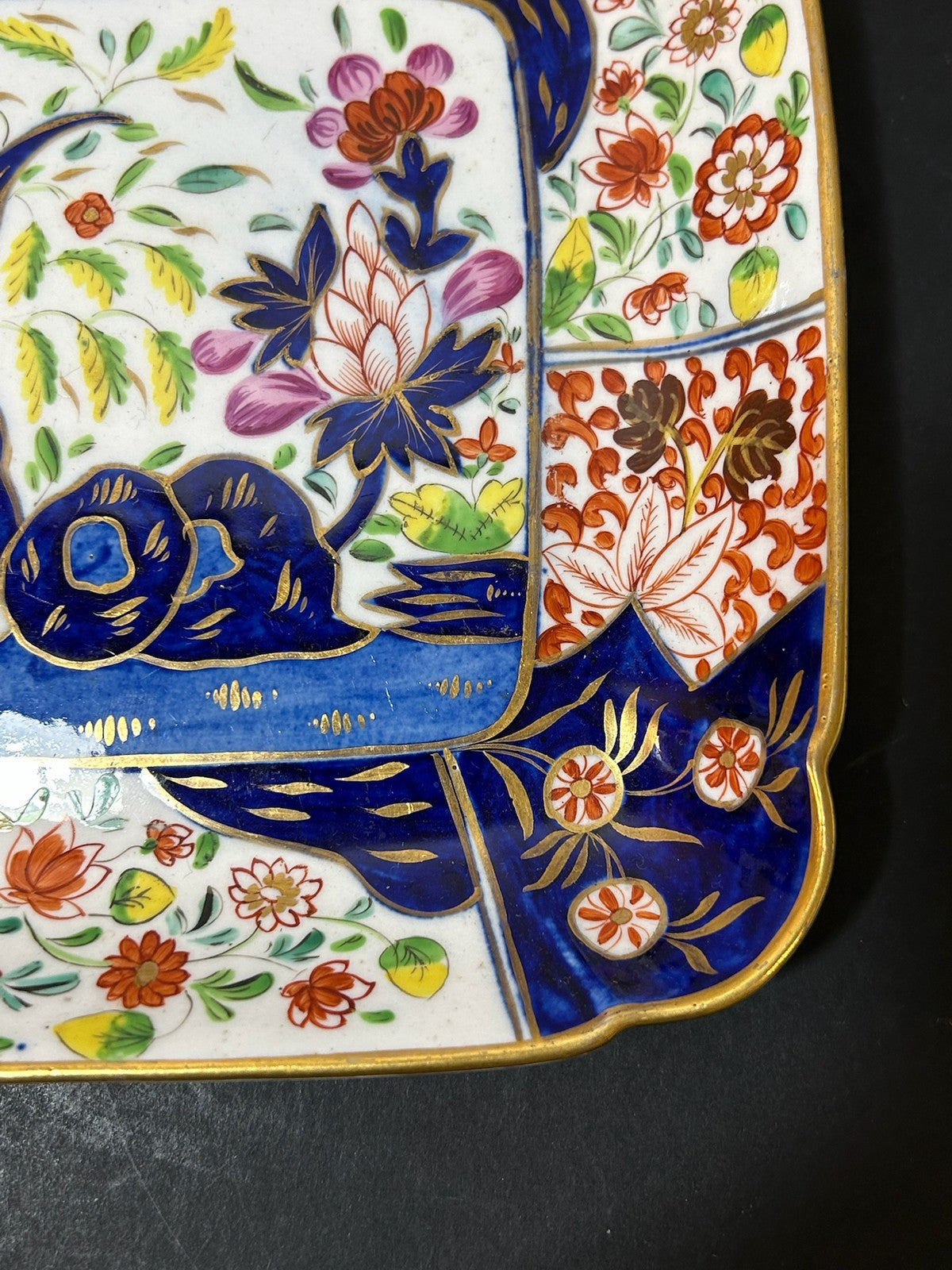 Antique Money Tree Pattern Imari Stone China Square Dish Blue Seal Mark 21cm4