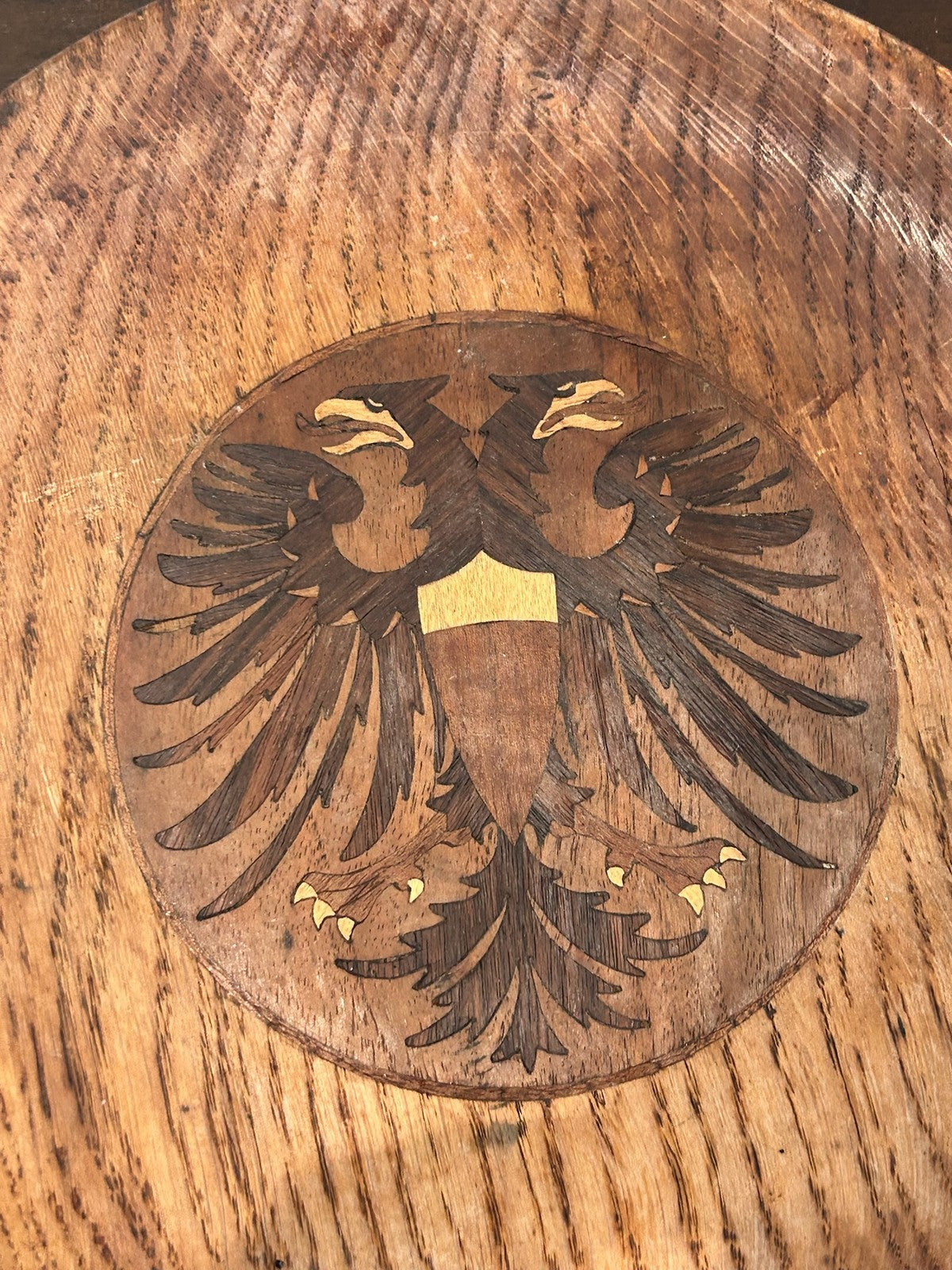 Antique Austro Hungarian Marquetry Wood Dish Double Headed Eagle Shield Imperial2