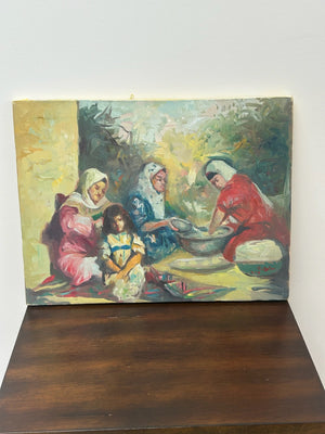 Orientalist Oil Painting Women & Children Genre Scene Signed