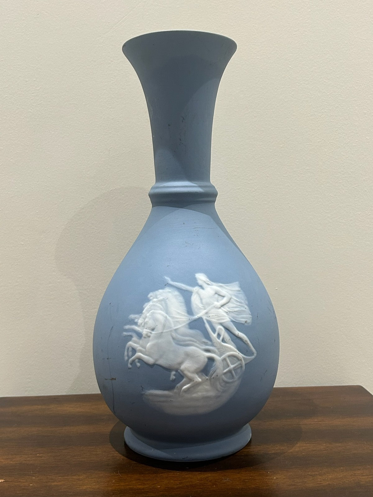 Camille Tharaud Limoges Blue Porcelain Vase White Relief Horseman0