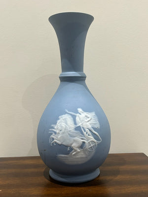Camille Tharaud Limoges Blue Porcelain Vase White Relief Horseman