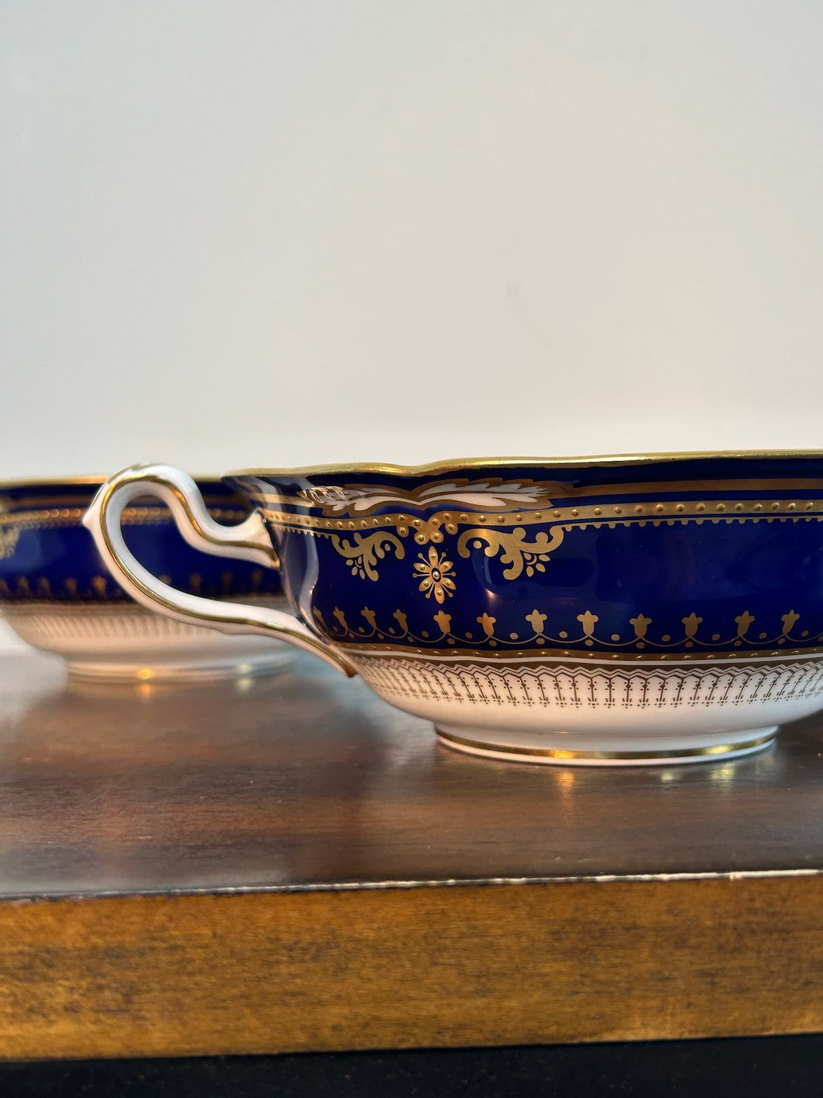Spode Lancaster R8950 Cobalt Blue Gilt Bone China Cream Soup Bowls Set of Three2
