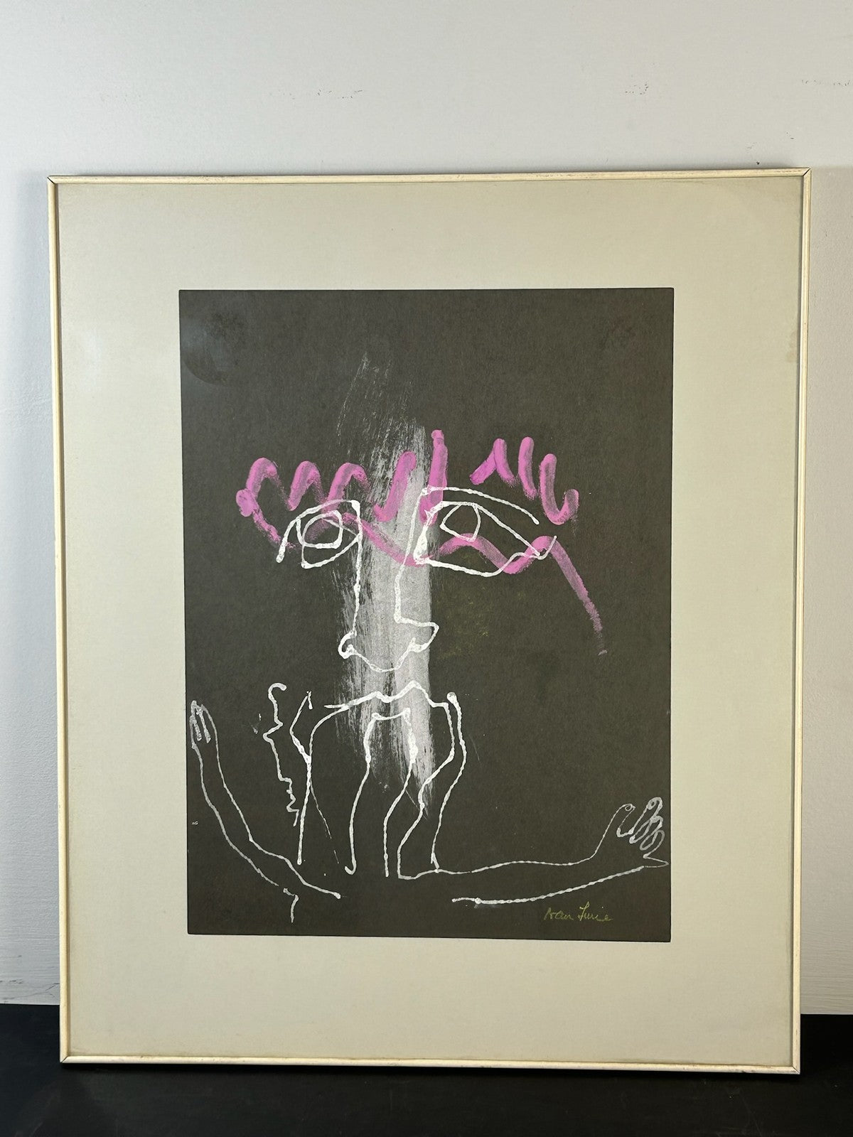 Nan Lurie Original Signed Mixed Media Figure Black Paper Pink White WPA Artist0