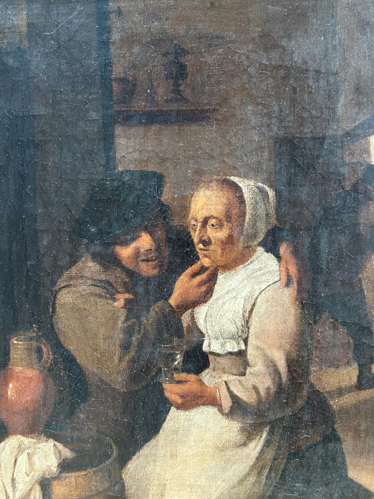 Antique Oil Painting Dutch Flemish School Tavern Scene Manner of Teniers Framed3