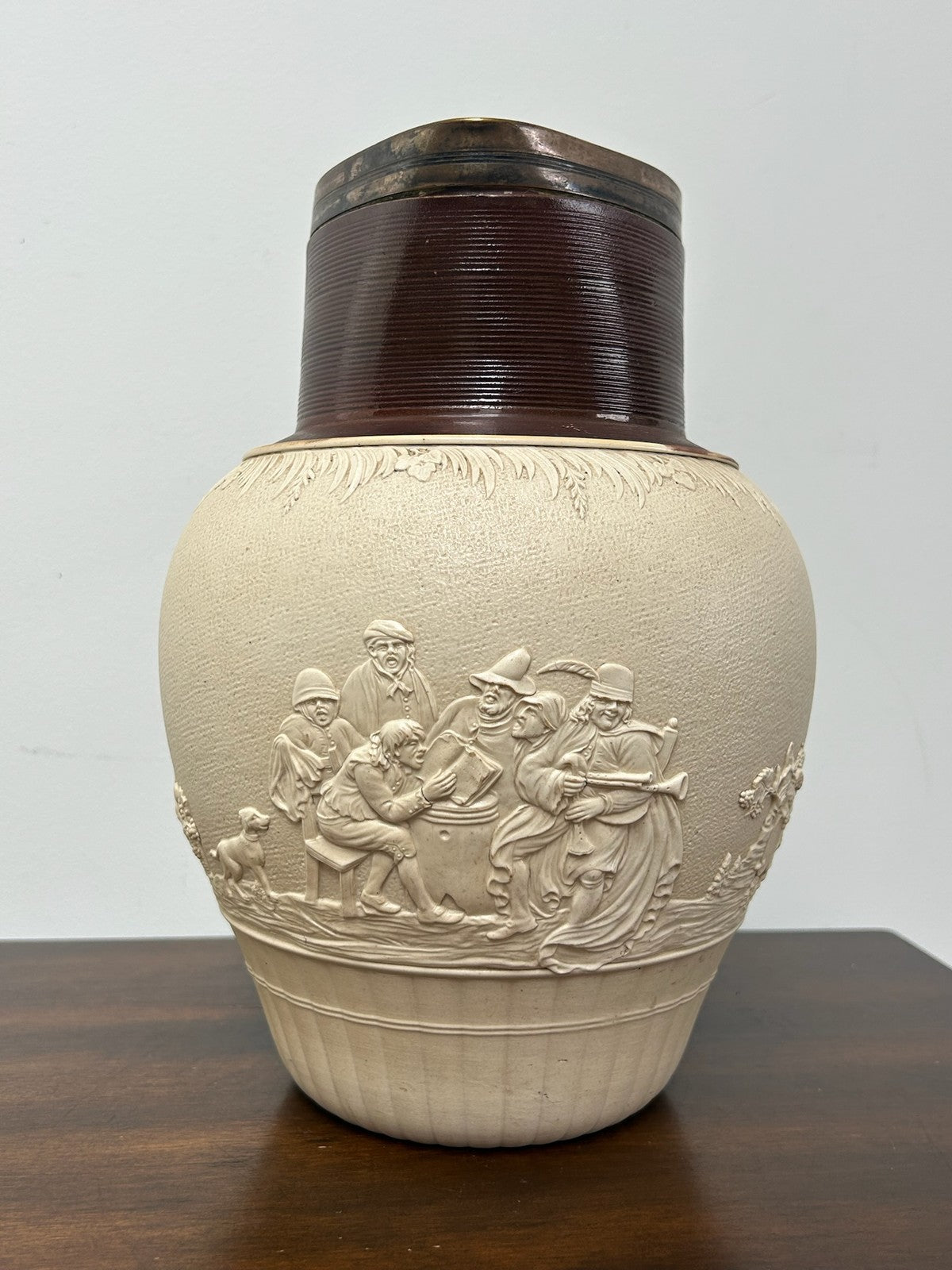 Large Turner Stoneware Jug 27cm Bacchanalian Figural Relief Georgian c18001