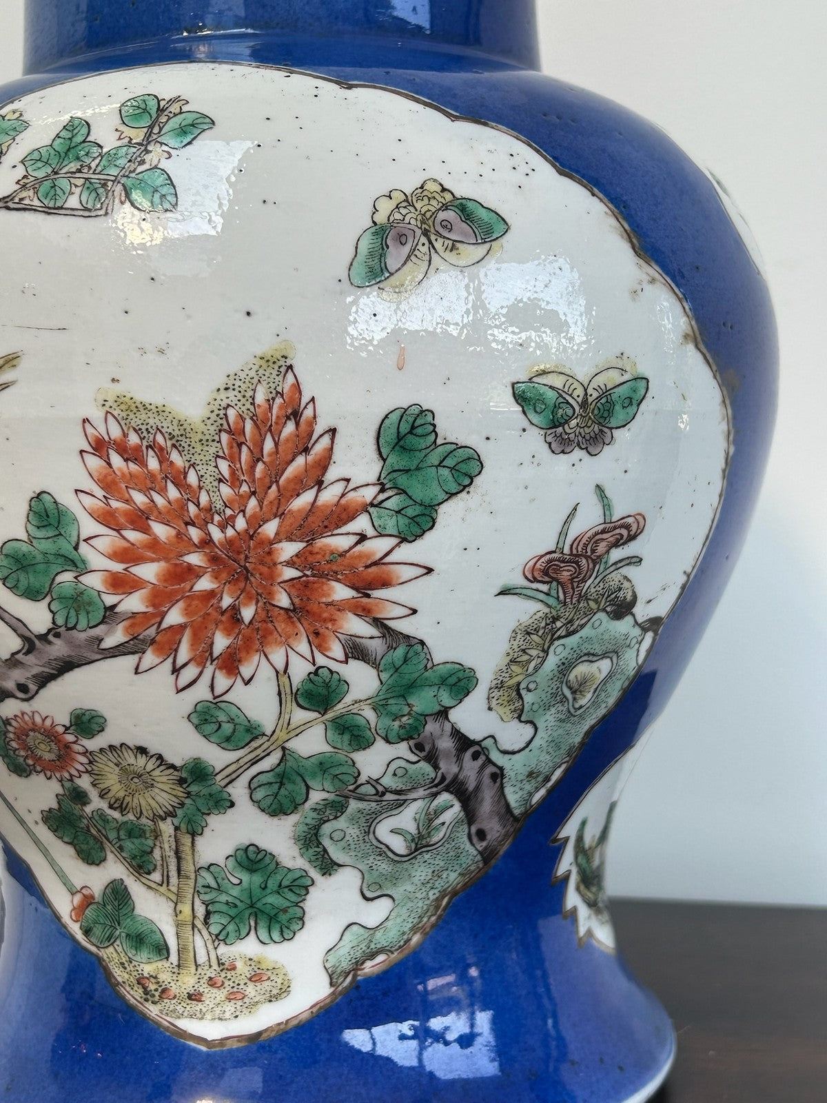 Antique Chinese Famille Verte Hand Painted Baluster Vase Birds & Peony4