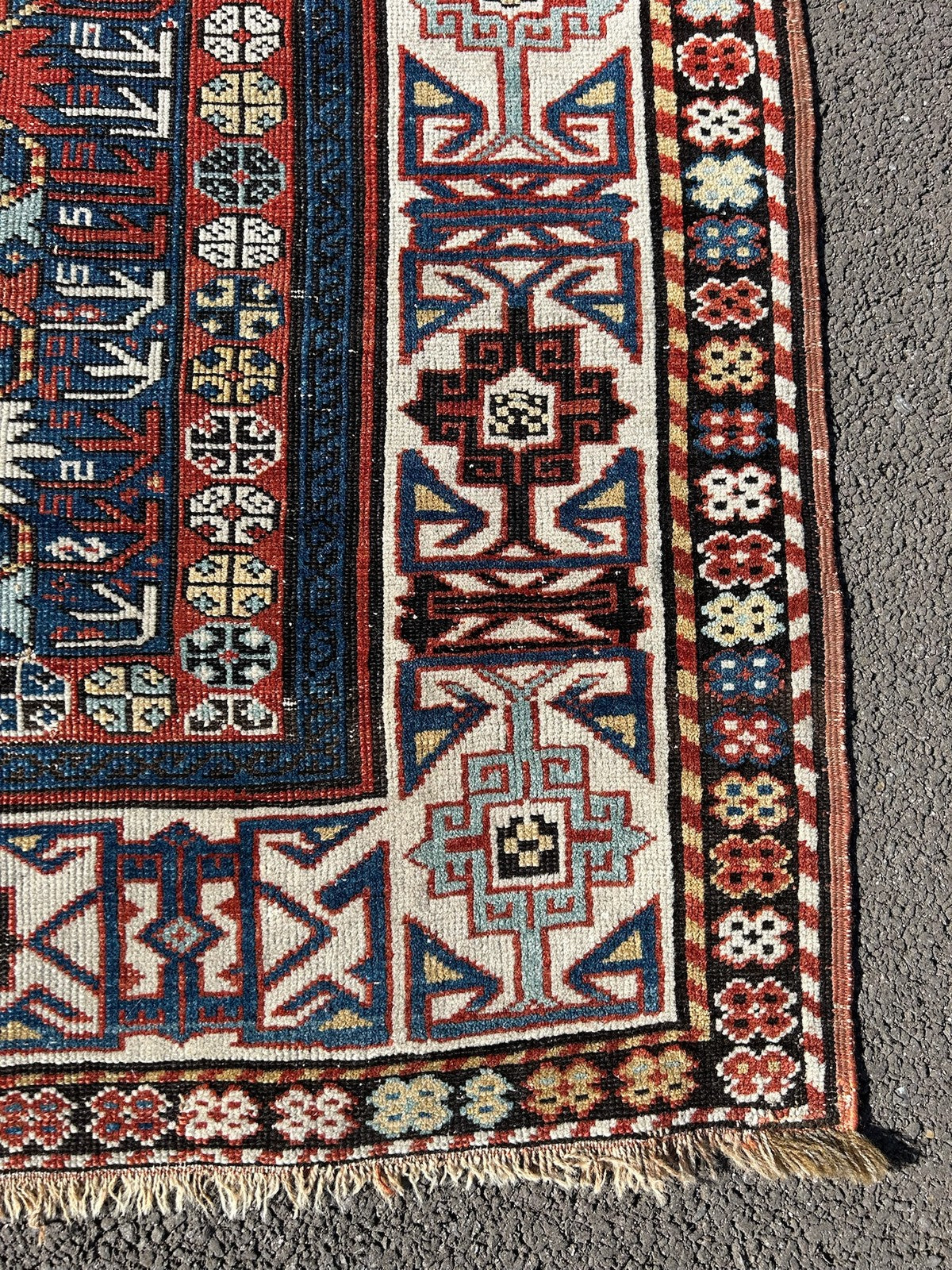 Antique Caucasian Kuba Shirvan Afshan Rug Hand Knotted Wool Blue 19thC 150x100cm5