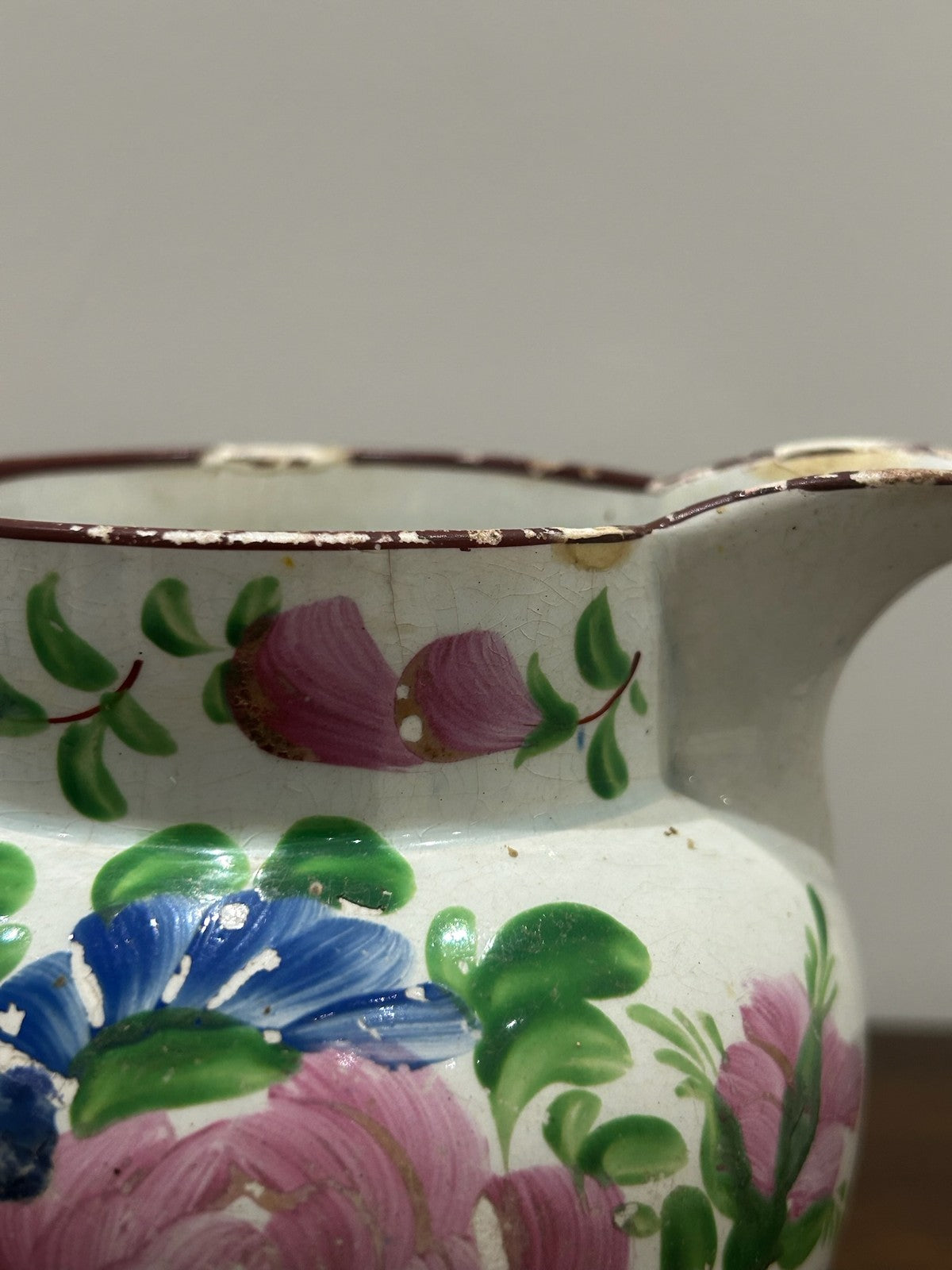 Georgian Pearlware Jug Hand Painted Enamel Pink Cabbage Rose c.18203