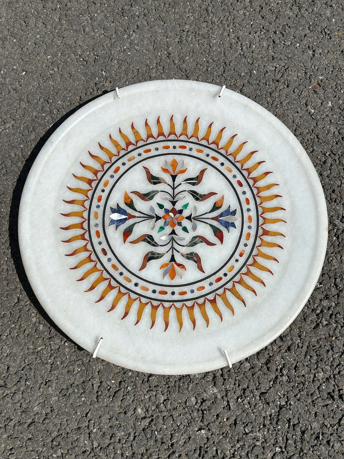 Vintage Inlaid Marble Plate Pietra Dura Style Hardstone Geometric Floral Hanger1
