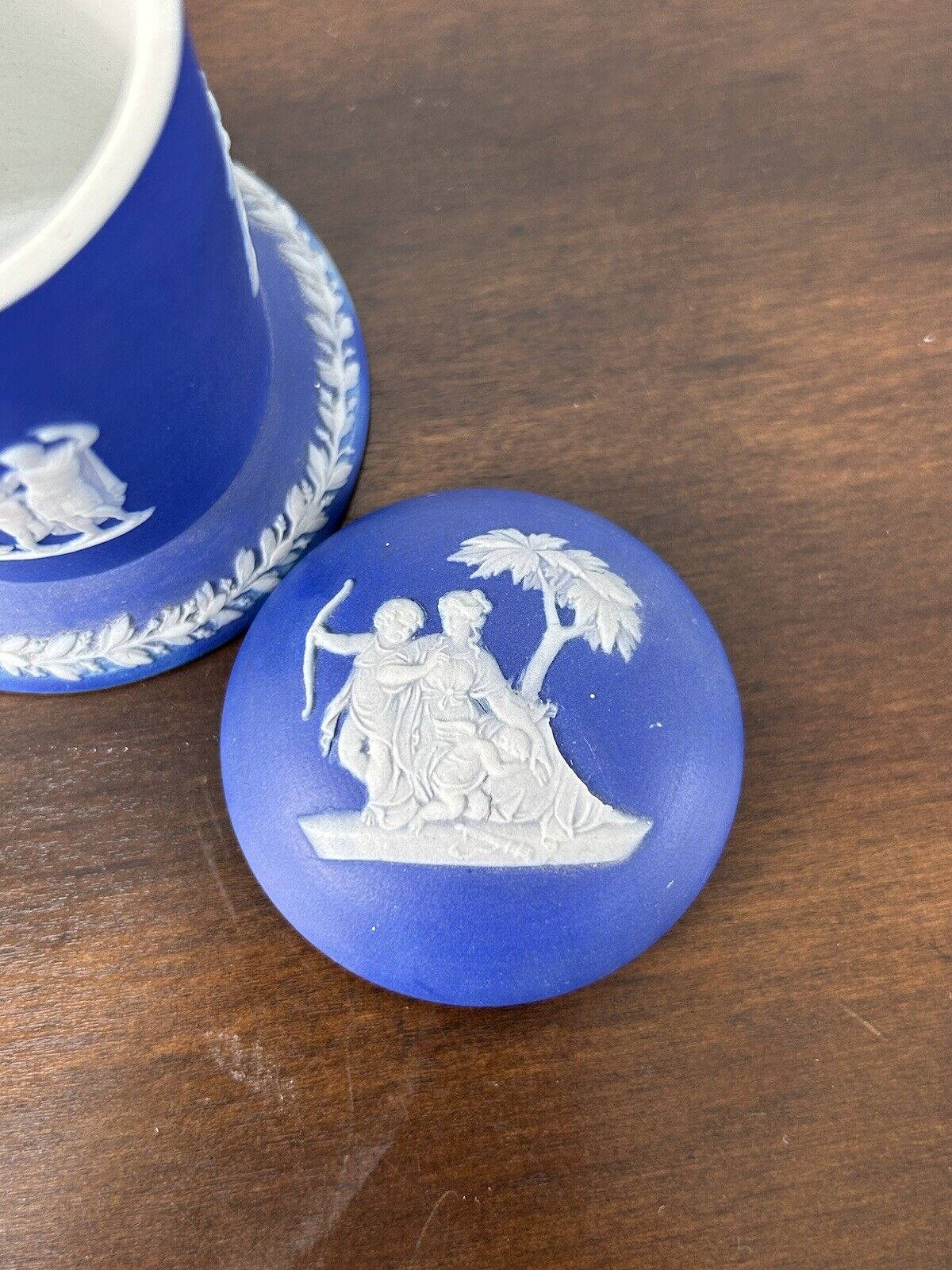 Wedgwood Blue Jasperware Match Box Lidded Container Blue